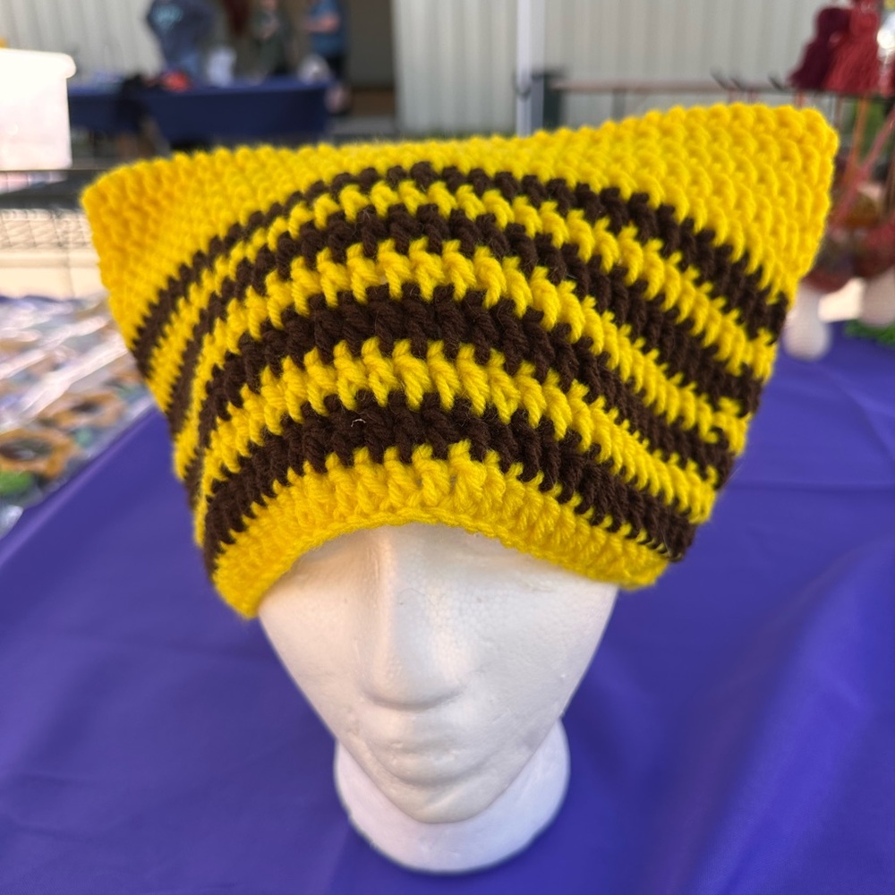 Yellow and Brown Striped Crochet hat